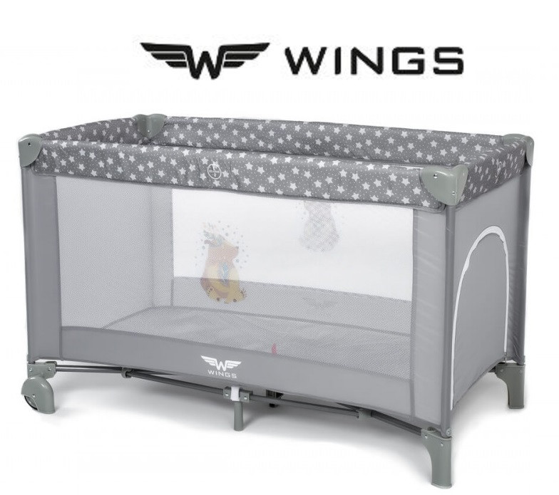 Манеж WINGS 125x65 сіре туристичне дитяче ліжечко, дитяче ліжко