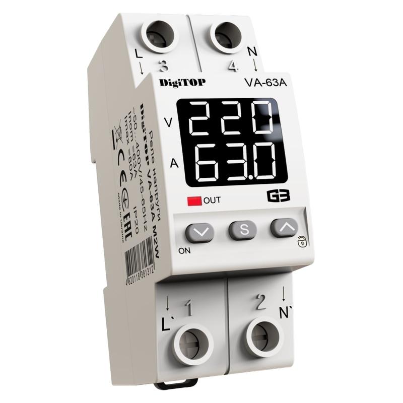 Реле напруги з контролем струму DigiTOP VA-63A M2W з термозахистом, фото 1