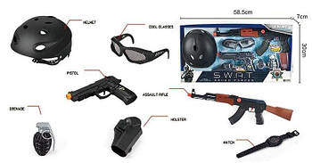 Дитячий набір поліції (8 елементів, каска, пістолет, автомат, граната, окуляри, в коробці) S 006 B