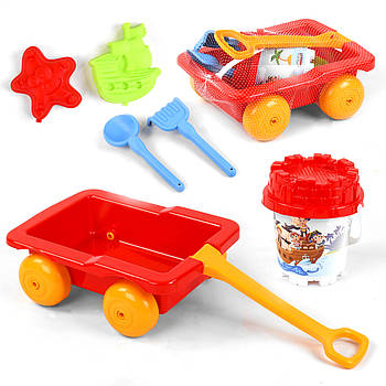 Дитячий візок із пісковим набором (6 предметів, граблі, відро, сито) 06-112 Pilsan