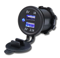 Автомобильное зарядное гнездо врезная розетка круглая 2 USB (12-24В) 5В/3.1A синий индикатор