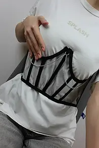 Білизняний жіночий корсет на талію з сітки з ланцюжком під грудьми та на шнурівці (р. S-L) 90kl492