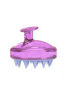 Щетка-массажер CS041V силиконовая круглая прозрачная с ручкой, фиолетово-голубая