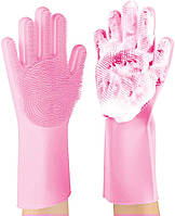 Перчатка для мойки посуды Gloves for washing dishes (Pink) | Силиконовые перчатки для чистки