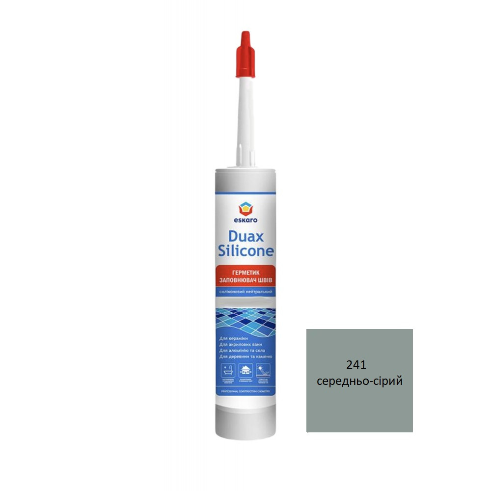 Герметик силіконовий Eskaro Duax Silicone 241 середньо-сірий 300мл, фото 1