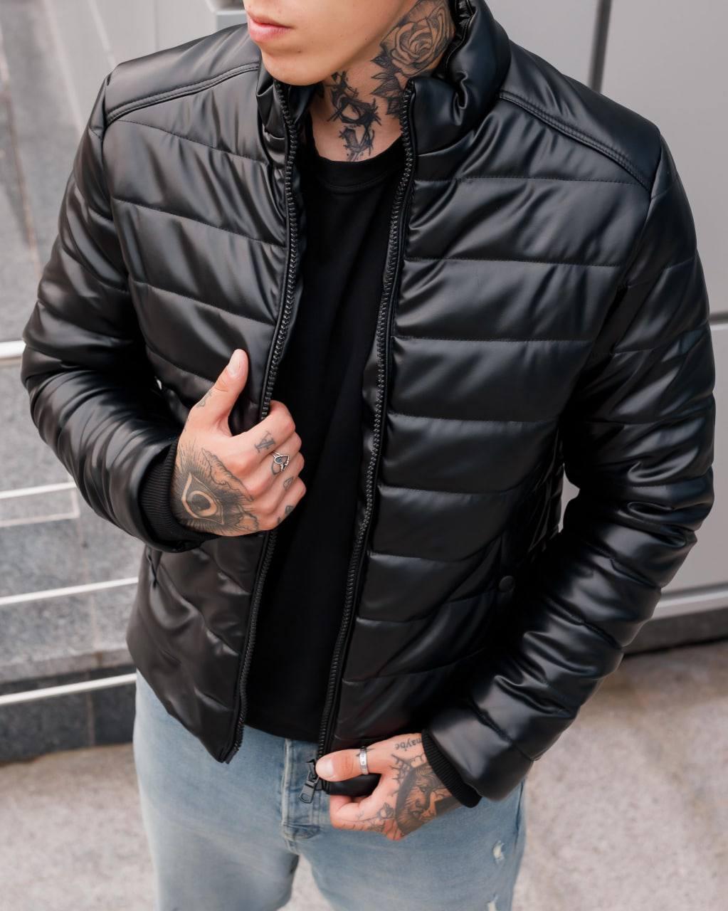 Шкіряна куртка чорна чоловіча весняна осіння Cross | Чоловіча шкіряна куртка чорна Люкс якості