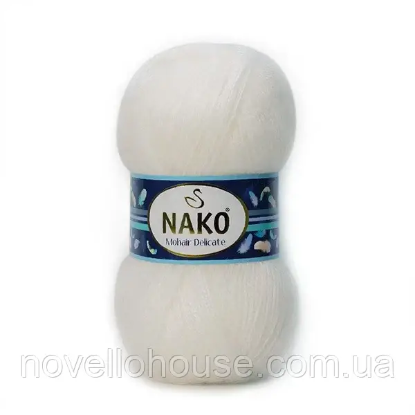 Nako MOHAIR DELICATE (Мохер Делiкат) № 208/6101 білий (Напівшерстяна пряжа, нитки для в'язання)