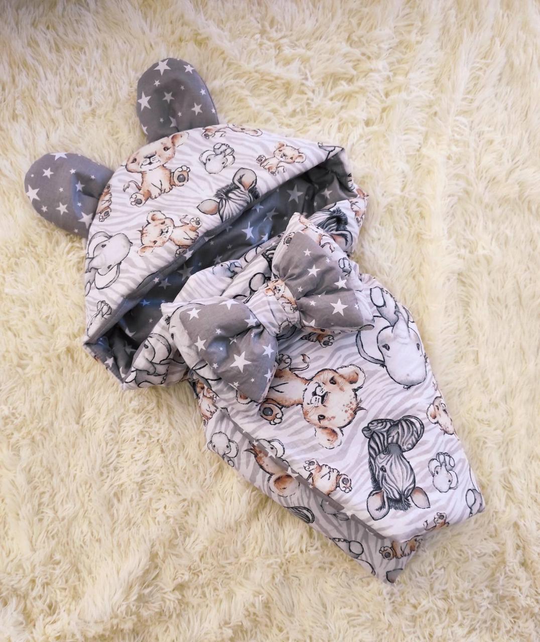 Літній бавовняний конверт "Вухастик", принт звірятка, фото 1