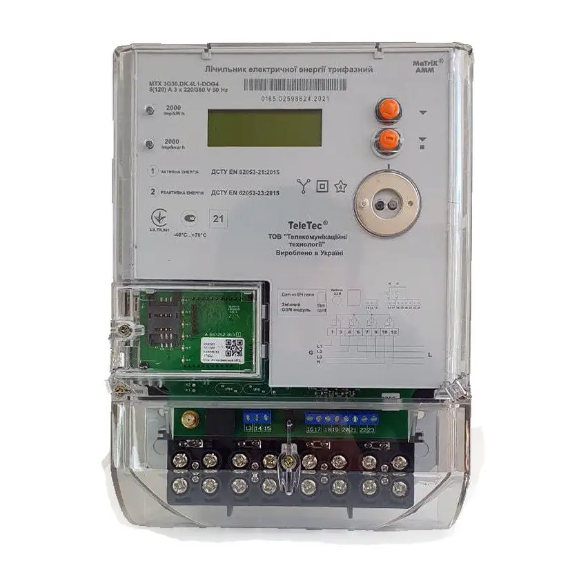 Лічильник MTX 3G30.DK.4L1-DOG4, 5(120)А, 3ф 3х220/380В, (А±R±), GPRS, многотарифний, Teletec