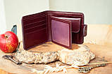 Маленький Жіночий шкіряний гаманець бордовий з тисненням Тризуб і Калина, фото 2
