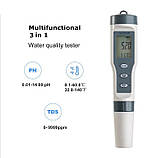 Комбінований вологозахищений TDS/pH/Temp метр Yieryi EZ9901 з термометром, змінним електродом, АТС, фото 2