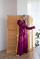 Женская шелковая пижама на запах кимоно комплет для дома и сна "Эстель" марсаловый