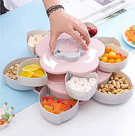 Тарелка для снеков - пластиковая менажница органайзер для сладостей 42 см Rotating candy box Розово-серый (ТОП