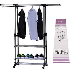 Телескопічна полиця вішалка для одягу Colgador doble ajustable / Посилена телескопічна стійка з полицями