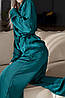 Жіноча шовкова піжама на запах кімоно комплект для дому та сну "Естель" зелений S-M 30035х, фото 6