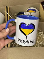 Чашка UKRAINE с сердечком темно синяя ручка