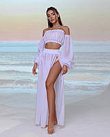 Літній костюм із шифону, розмір 42-48, колір білий