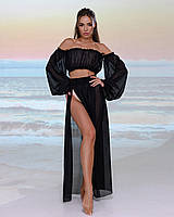 Літній костюм із шифону, розмір 42-48, колір чорний