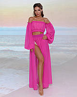 Літній костюм із шифону, розмір 42-48, колір малиновий