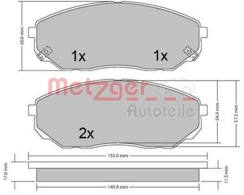 Колодки гальмівні передні Kia Sorento i 2.5 02-  Kia Sorento i 3.3 02- (58101-3EE01) REMSA 1041.12