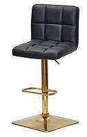 Барный стул Arno 4Bar GD - Base черный кожзам на золотой квадратной базе опоре с подножкой