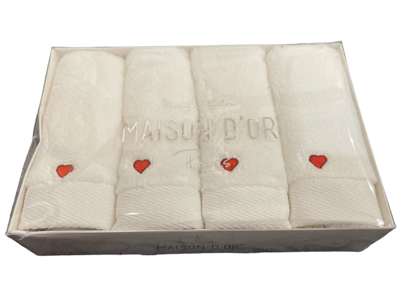 Набір рушників Maison D'or Soft Hearts White-Red махрові 30-50 см,білі