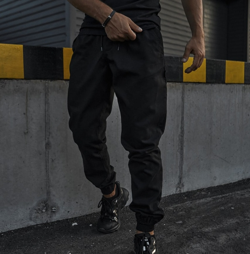 Чоловічі штани карго чорні | Штани Cargo чоловічі весна-осінь оверсайз. Туреччина. Живе фото (Штани чоловічі), фото 1