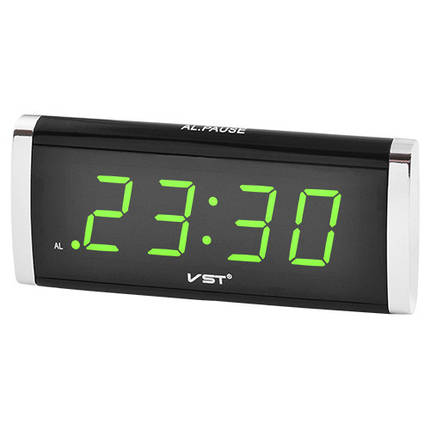 Годинник мережевий VST-730-2 з будильником функцією пам'яті 220V LED зелений чорний корпус, фото 1