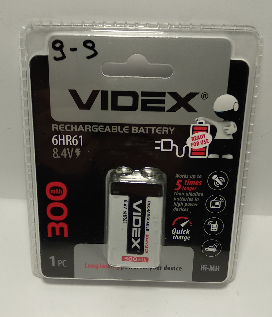 Крона Videx 6HR61 300 mAh Ni-MH