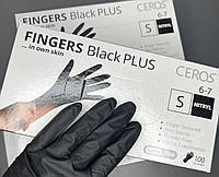 Перчатки нитриловые нестерильные неприпудренные CEROS "FINGERS BLACK" PLUS S, щільність 5.5 г