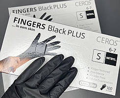 Рукавички нітрилові нестерильні неприпудрені CEROS "FINGERS BLACK" PLUS  S, щільність 5.5 г