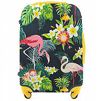 Чехол для чемодана плотный дайвинг с рисунком сад фламинго средний