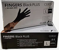 Перчатки нитриловые нестерильные неприпудренные CEROS "FINGERS BLACK" PLUS L, щільність 5.5 г