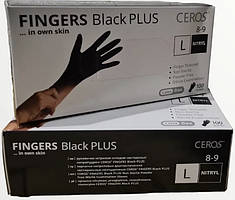 Рукавички нітрилові нестерильні неприпудрені CEROS "FINGERS BLACK" PLUS  L, щільність 5.5 г