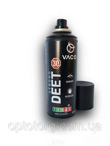 VACO STRONG 30 Спрей аерозоль проти кліщів, комарів, мошок ДЕТА 30% + ГЕРАНІОЛ Польща, фото 1