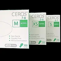 Перчатки нитриловые XS нестерильные неприпудренные CEROS® "FINGERS GREEN" XS