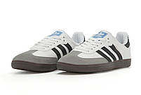 Чоловічі кросівки білі весни з сірий Adidas Samba. Білі з чорним кеди весна літо чоловічі Адідас Самба, фото 4