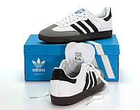 Чоловічі кросівки білі весни з сірий Adidas Samba. Білі з чорним кеди весна літо чоловічі Адідас Самба, фото 9