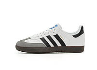 Чоловічі кросівки білі весни з сірий Adidas Samba. Білі з чорним кеди весна літо чоловічі Адідас Самба, фото 3