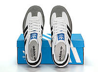 Чоловічі кросівки білі весни з сірий Adidas Samba. Білі з чорним кеди весна літо чоловічі Адідас Самба, фото 8