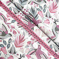 Польская хлопковая тканина "Колібрі сіро-рожеві", фото 2