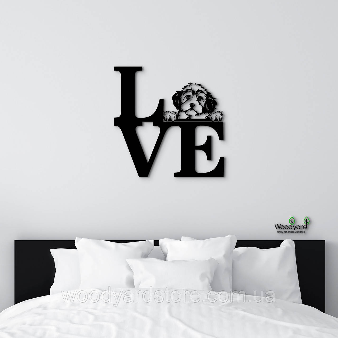 Панно Love Бішон фрізе 20x20 см - Картини та лофт декор з дерева на стіну.