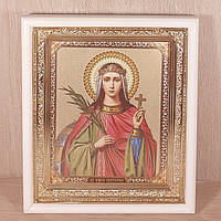 Икона Екатерина святая великомученица, лик 15х18 см, в белом прямом деревянном киоте