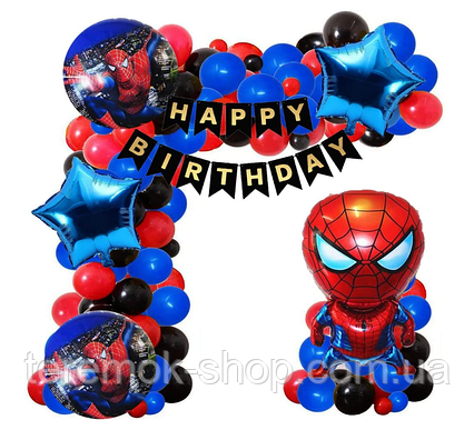 Гірлянда арка з куль Спайдермен для дня народження, фотозона Людина Павук з чорною гірляндою