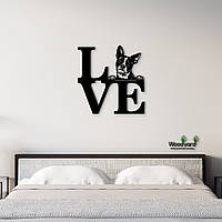 Панно Love Бостонский терьер 20x20 см - Картины и лофт декор из дерева на стену.