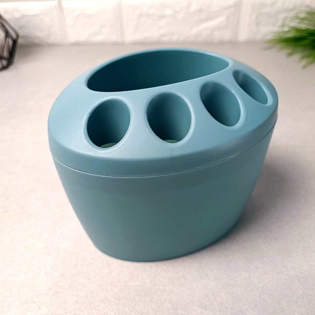 Настільна розбірна підставка для зубних щіток та пасти сизо-блакитного кольору