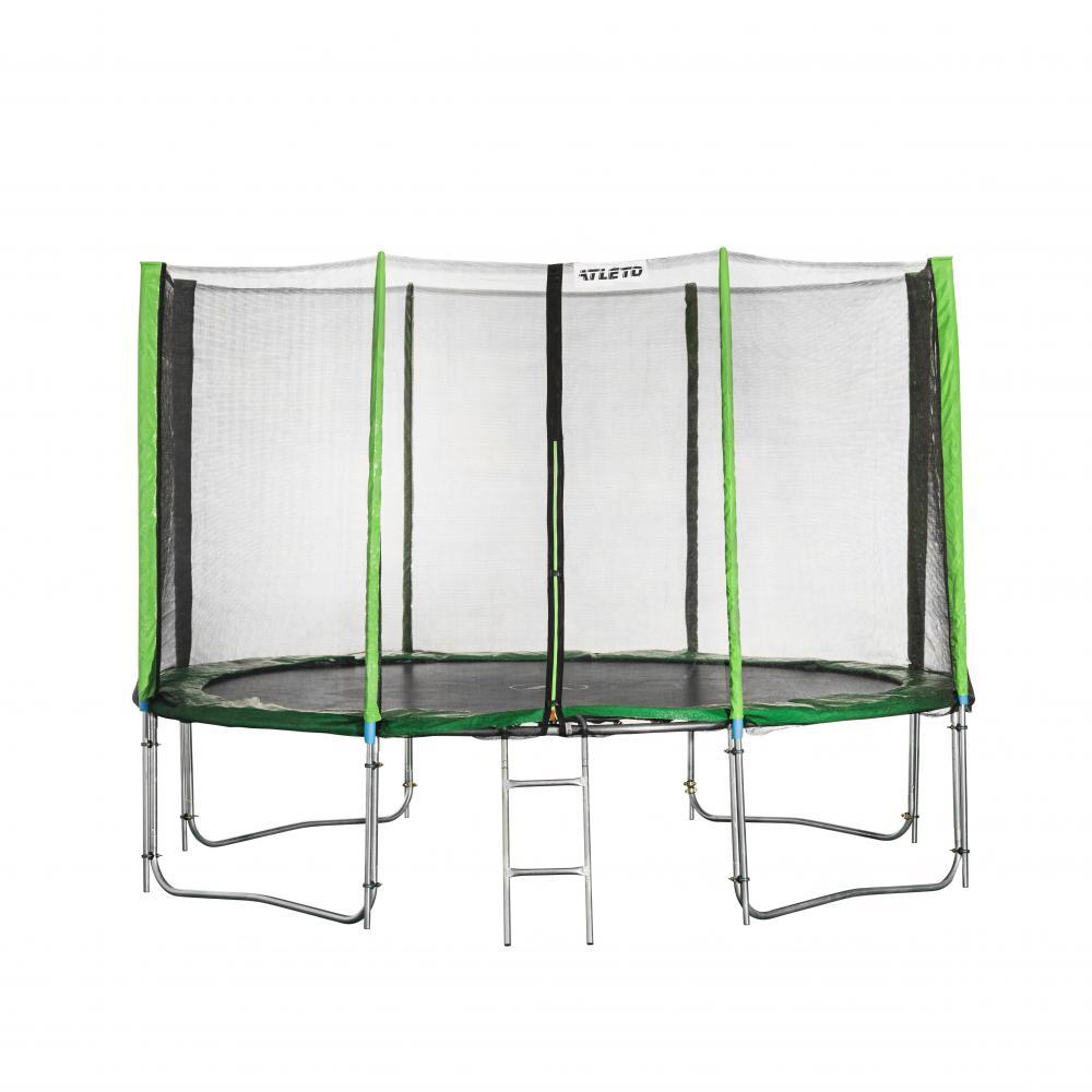 Батут Atleto 374 см із подвійними ногами із сіткою зелений (2 місця)