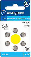 Воздушно-цинковая батарейка Westinghouse для слуховых аппаратов А10 1.45V 6шт/уп blister
