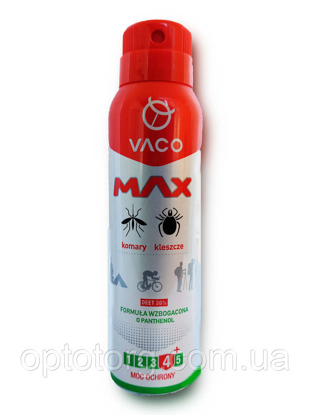 VACO SPRAY MAX аерозоль від комарів, кліщів, мошок з пантенолом (ДЕТА 30%) Польща