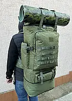 Рюкзак тактичний штурмовий 80 л великої оливи, армійський похідний баул, ранець для ВСУ військовий туристичний